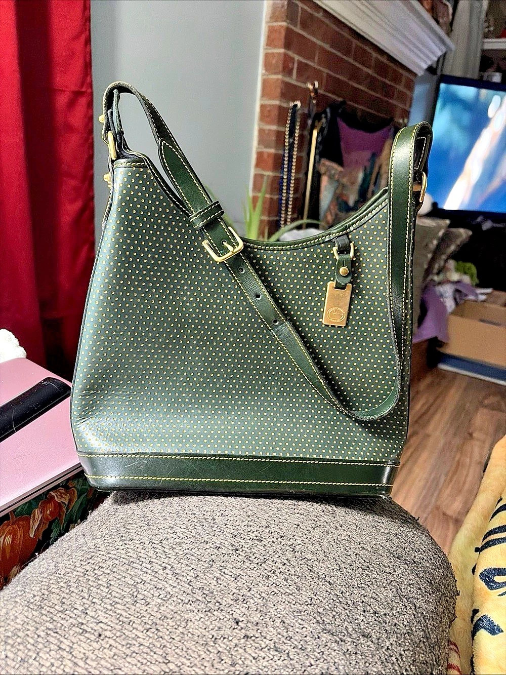 Dooney & Bourke Cabrio Perforated Leather Hobo Bag Green & Gold